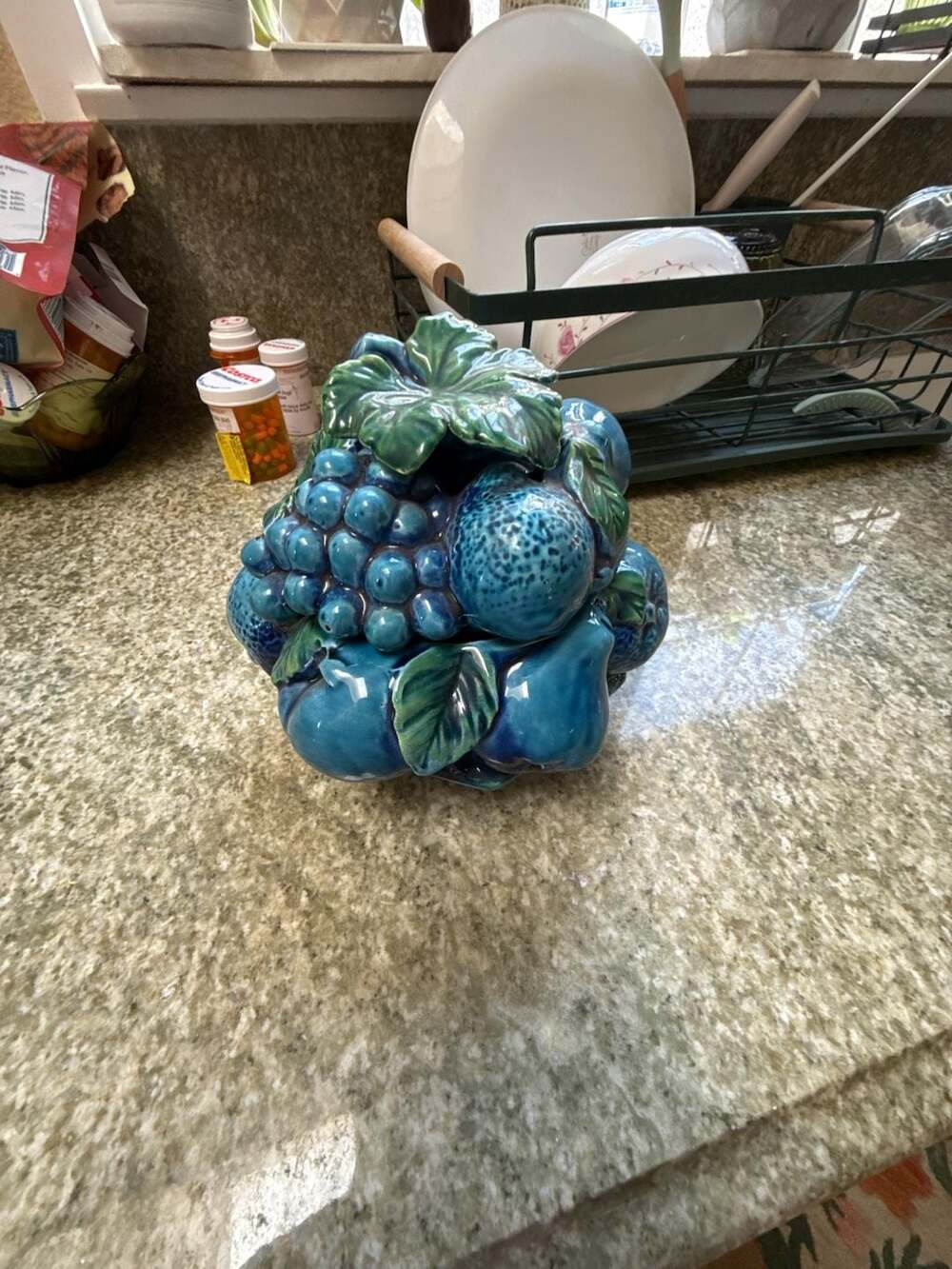 Vintage Inarco Mood Indigo Blue Fruit Cookie Jar Canister E-2375